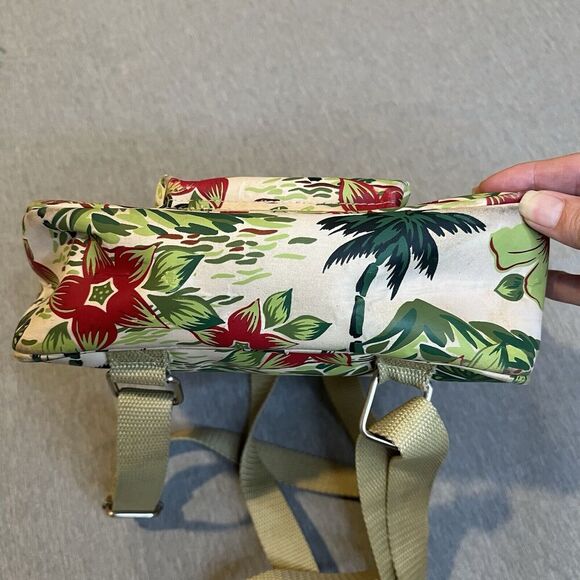 Vintage SUNNY HAWAII Cream w/Palm Tree Floral Print Mini Backpack Purse - Picture 10 of 14